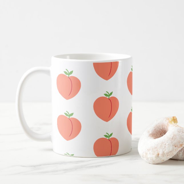 Süße Pfirsichfarbene Frucht Muster Kaffeetasse (Mit Donut)