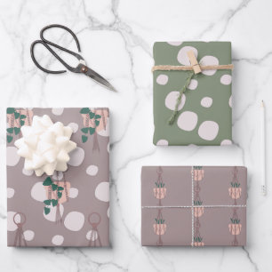 Süße Pflanzen-Makramee verstreute Punkte Grünmuste Geschenkpapier Set