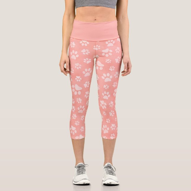 Süße Pfoten Muster Rosa Capri Leggings (Vorderseite)