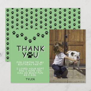 Süße Pfotenabdrücke Grüne Geburtstags-Dankeschön-F Karte