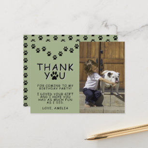 Süße Pfotenabdrücke Kinder Geburtstagsfoto Danke Postkarte