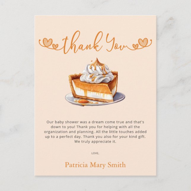 Süsse Pie Baby Dusche Danke Postkarte (Vorderseite)