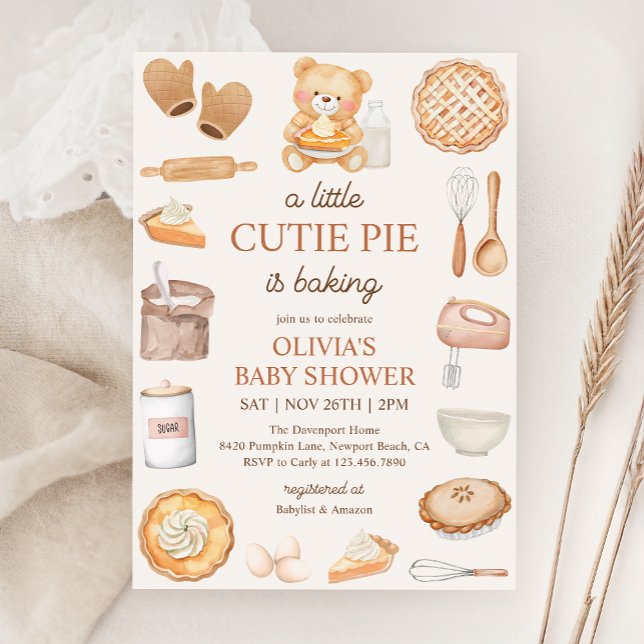 Süsse Pie Backteddy Bären Fall Babydusche Einladung (Von Creator hochgeladen)