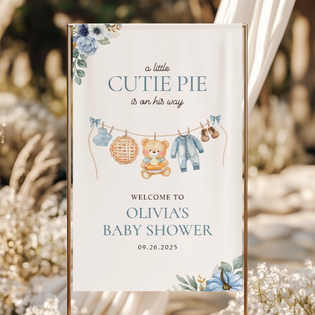 Süsse Pie Blue Fall Bärenjunge Babydusche Willkomm Banner (Von Creator hochgeladen)