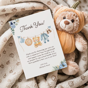 Süsse Pie Blue Fall Teddy Bear Boy Baby Dusche Dankeskarte