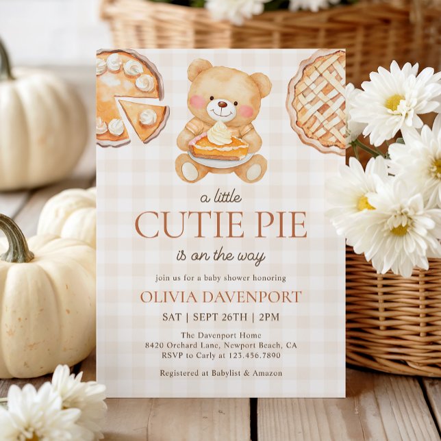 Süsse Pie Gingham Teddy Bear Fall Baby Dusche Einladung (Von Creator hochgeladen)