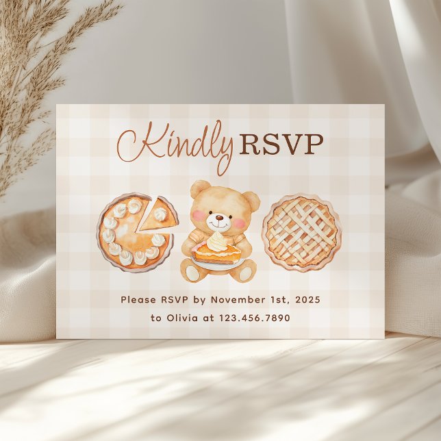 Süsse Pie Gingham Teddy Bear Fall Baby Dusche RSVP Karte (Von Creator hochgeladen)