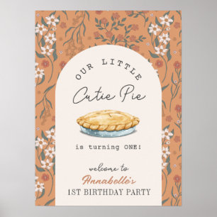 Süsse Pie Orange Floral 1. Geburtstag Willkommen Poster