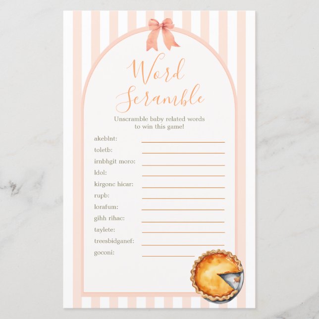 Süsse Pie Orange Gingham Shower Word Scramble Game (Vorderseite)