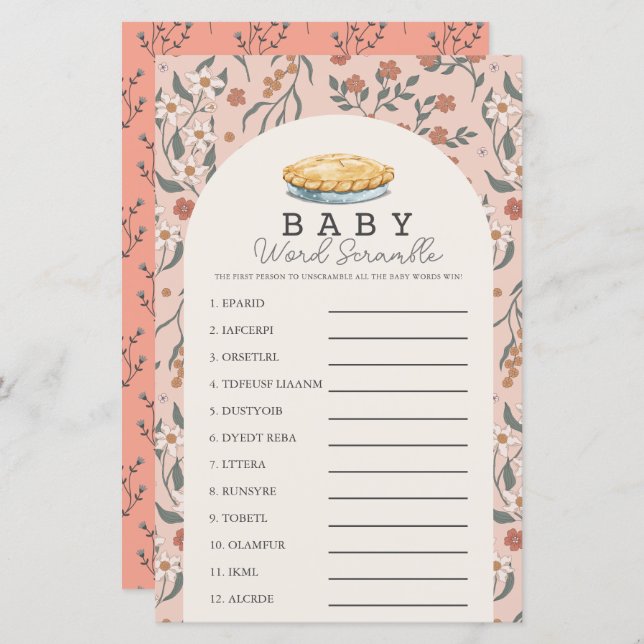 Süsse Pie Pink Floral Baby Word Scramble Spiel (Vorne/Hinten)