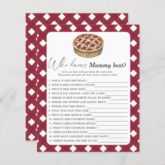 Süsse Pie - Wer kennt das beste Spiel der Mami (Vorne/Hinten)