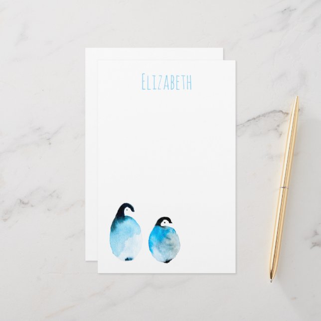 Süße Pinguin-Aquarell-Kunst Briefpapier (Vorderseite/Rückseite Beispiel)