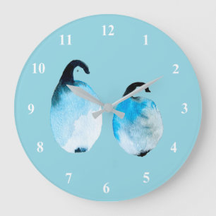 Süße Pinguin-Aquarell-Kunst Große Wanduhr
