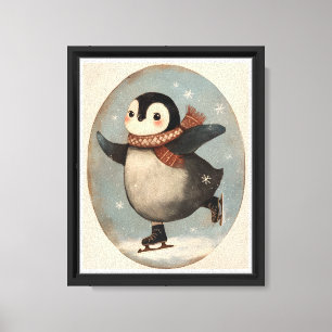 Süße Pinguin-Eislauf-Kinderzimmer-Kunstleinwanddru Leinwanddruck