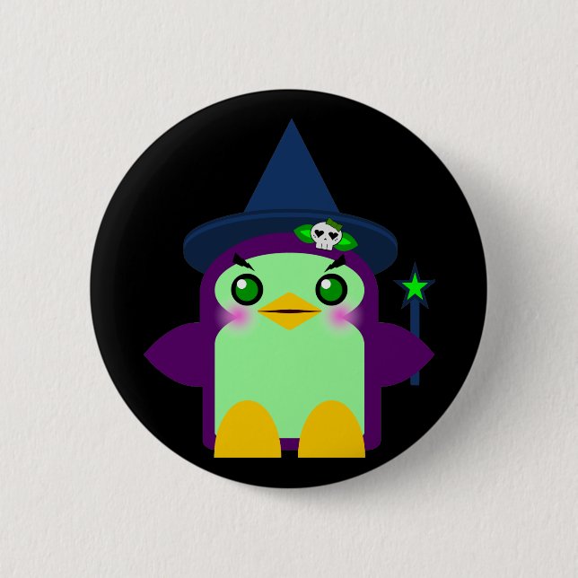 Süße Pinguin Hexe Button (Vorderseite)