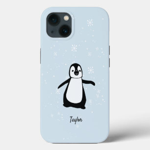 Süße Pinguin-Illustration Blaue Schneepersonalisie iPhone 13 Hülle