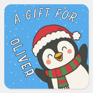 Süße Pinguin-Kinder Name Weihnachtsgeschenk Quadratischer Aufkleber