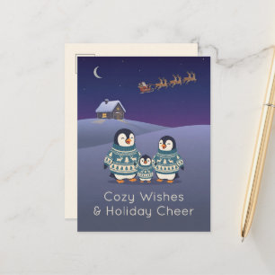 Süße Pinguin-Pullover-Familie Modernes Weihnacht Feiertagspostkarte