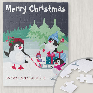 Süße Pinguin-Schneeszene - Fröhliche Weihnachten K Puzzle