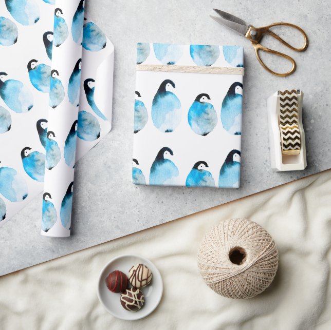 Süße Pinguine Aquarell Geschenkpapier (Kunsthandwerk)