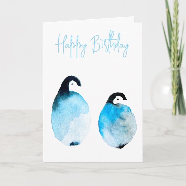 Süße Pinguine Aquarell Karte (Vorderseite)