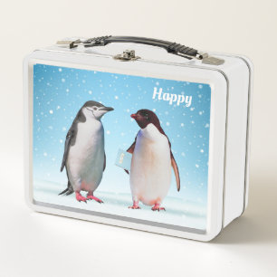 Süße Pinguine auf hellblauer Metall-Lunchbox Metall Brotdose