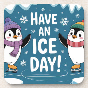 Süße Pinguine Eislaufen Cartoon, Hab einen Eisigen Getränkeuntersetzer