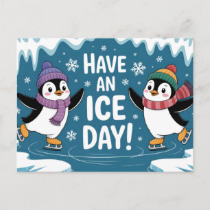 Süße Pinguine Eislaufen Cartoon, Hab einen Eisigen Postkarte