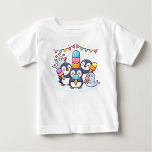 Süße Pinguine essen Regenbogen-Eiscreme Baby T-shirt