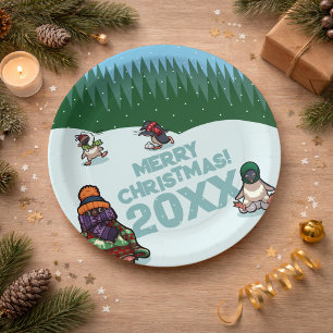 Süße Pinguine fügen das Jahr Frohe Weihnachten hin Pappteller