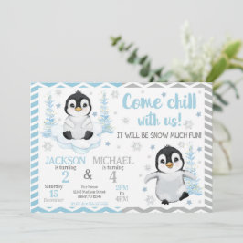 Süße Pinguine Gemeinsamer Geburtstag im Winter Einladung