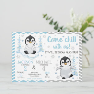 Süße Pinguine Gemeinsamer Geburtstag im Winter Einladung