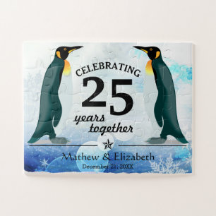 Süße Pinguine im Schnee 25. Hochzeitstag Puzzle