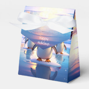 Süße Pinguine in Wintermützen auf gefrorenem Eis G Geschenkschachtel
