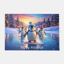 Süße Pinguine in Wintermützen auf gefrorenem Eis T