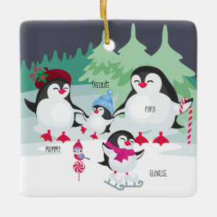 Süße Pinguine mit Namen für eine Familie von 4 Keramikornament
