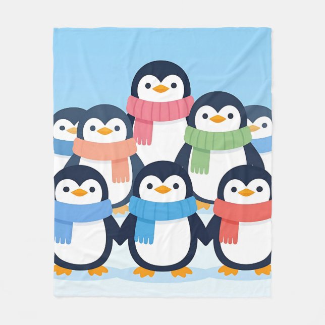Süße Pinguine Winter-Schals Gruppenkuscheln Fleecedecke (Vorderseite)