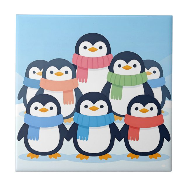 Süße Pinguine Winter-Schals Gruppenkuscheln Fliese (Vorderseite)