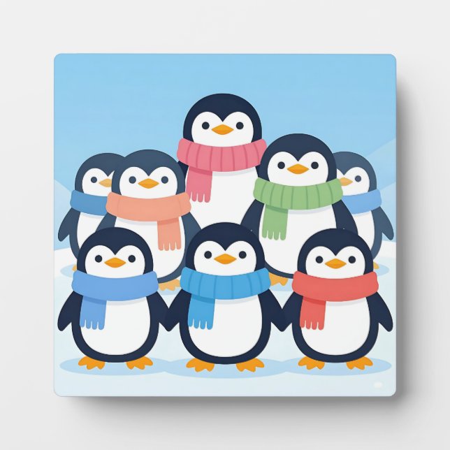 Süße Pinguine Winter-Schals Gruppenumarmung Fotoplatte (Vorderseite)