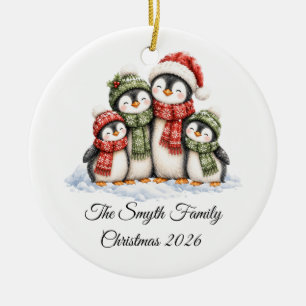 Süße Pinguinfamilie mit 4 Personen, individuelles Keramik Ornament