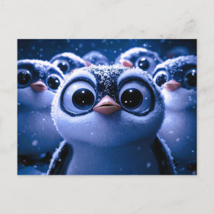 Süße Pinguinfamilie schneereiche Winternacht Ankündigungspostkarte