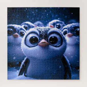 Süße Pinguinfamilie schneereiche Winternacht Puzzle