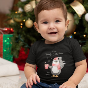 Süße Pinguinfamilie Weihnachts-Paarung Baby Strampler