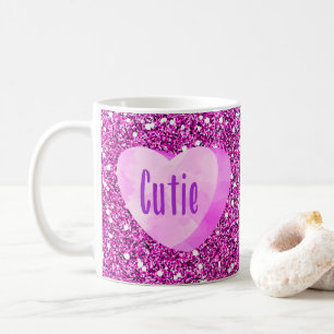 Süsse Pink Candy Heart Imitate Glitzer Kaffeetasse