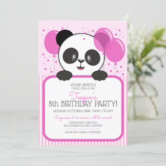 Süsse Pink Panda Geburtstagsparty Einladungen
