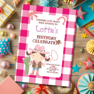 Süße pinke Cowgirl Kindergeburtstag Einladung