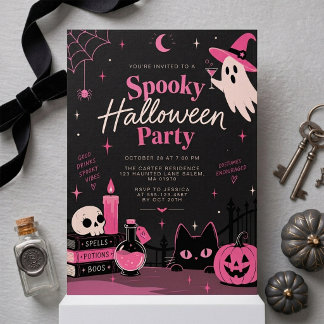 Süße Pinke Hexen Halloween-Party Einladung