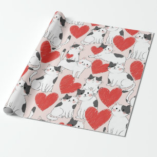 Süße pinke Kawaii-Katzen & Herzen Muster (7) Geschenkpapier