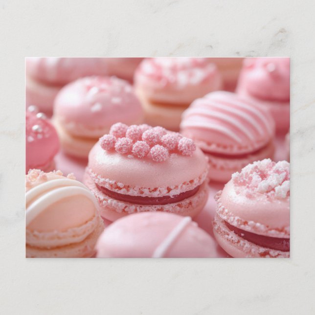 Süße pinke Macarones Valentinstag Postkarte (Vorderseite)