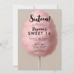 Süße Pinke Zuckerwatte-Goldkonfetti-Party zum 16.  Einladung